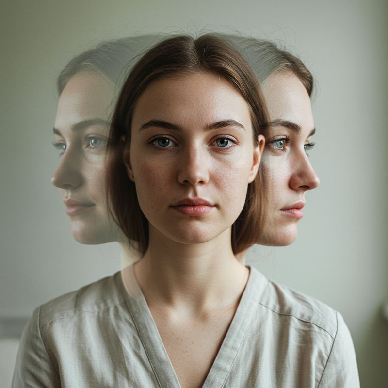 Лицо девушки с тремя эмоциями